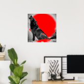 Wolf Howling sur Moon Red Pop Art Poster (Bureau à domicile)