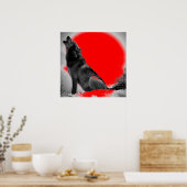 Wolf Howling sur Moon Red Pop Art Poster (Cuisine)