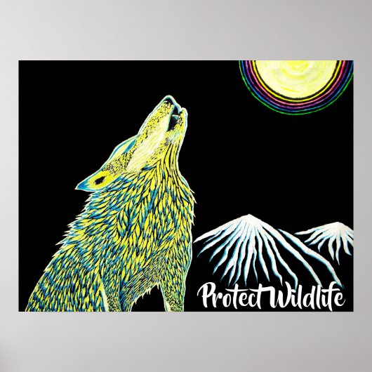 Wolf Howling van de maan beschermt het wild Poster (Voorkant)