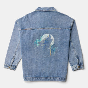 Wolf huilen bij de maan Monochrome Vrouwen Alaska Denim Jacket