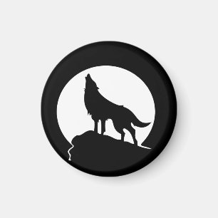 Wolf huilen met een volle maan ronde magneet