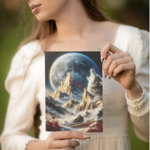 Wolf huilen onder de maan pieken briefkaart