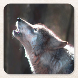 Wolf Huilende Eenzame Wolf Vierkante Kartonnen Onderzetter