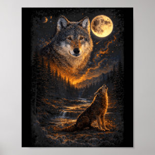 Wolf Huilende Maan Bos Natuur Natuur Liefhebbers Poster