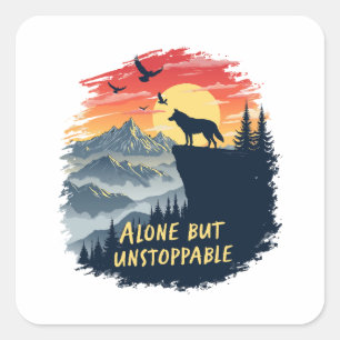 Wolf huilt alleen naar de maan, maar niet te stopp vierkante sticker