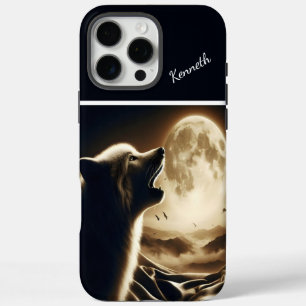 Wolf huilt bij volle maan iPhone 16 pro max hoesje