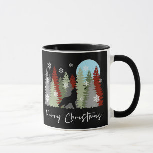 Wolf huilt in het bos vrolijke kerstbomen mok