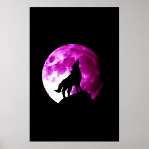 Wolf huilt naar de maan poster - Fantasie Kunst