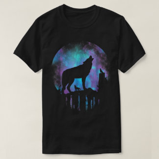 Wolf huilt naar Galaxy Maan Kunst T-shirt
