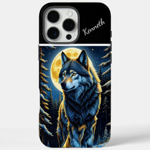 Wolf huilt naar heldere maan iPhone 16 pro max hoesje