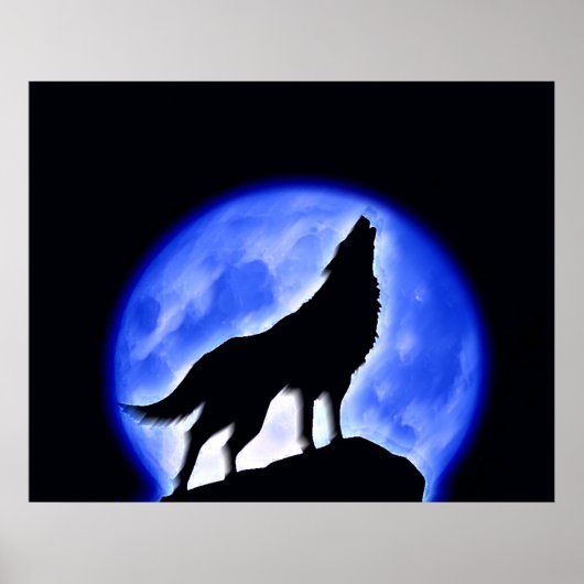 Wolf Huilt naar Maan Poster Print - Wolf Posters (Voorkant)