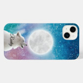 Wolf hurle au ciel de lune en Galaxie rouge, bleu, (Verso Horizontal)