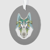 Wolf husky brak groen blauw ornament (voorkant)