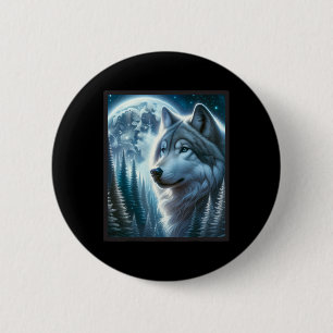 Wolf Icy Moon Galaxy Jacht op Grijze Wolven Voor Ronde Button 5,7 Cm
