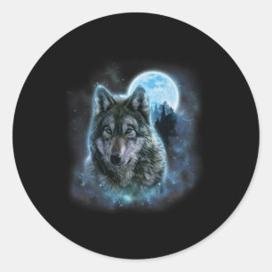 Wolf Icy Moon Galaxy Jacht op Grijze Wolven Voor Ronde Sticker