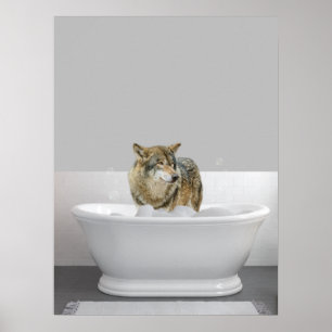 Wolf in bad in Bathtub Bubble Poster