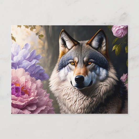 wolf in bloemen briefkaart (Voorkant)