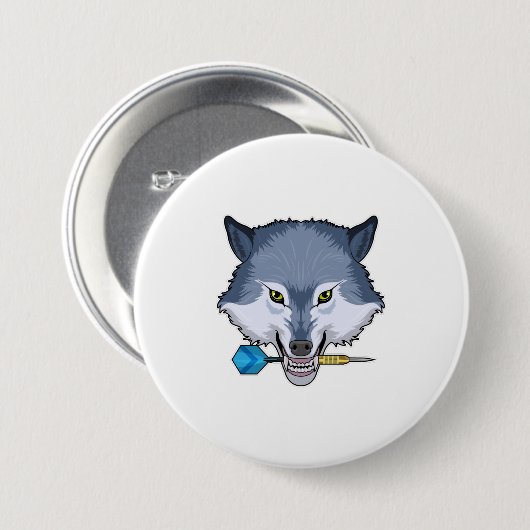 Wolf in Darts met Dart Ronde Button 7,6 Cm (Voorkant /achterkant)