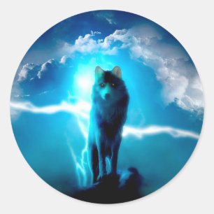 Wolf in de storm ronde sticker