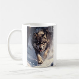 Wolf in de winter koffiemok