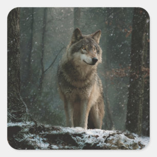 Wolf in de Winter Vierkante Sticker
