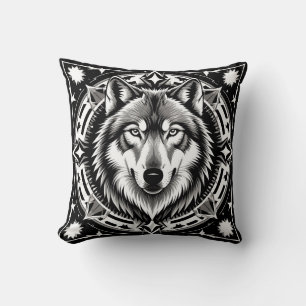 Wolf in een geometrische en decoratieve mandala kussen