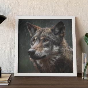 Wolf in een Rainstorm Wildlife Cabin Poster