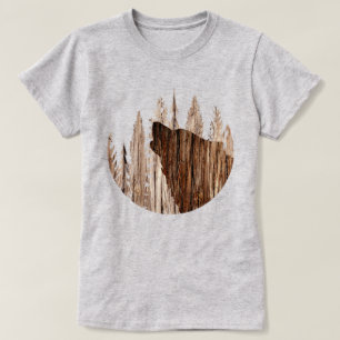 Wolf in getextureerd hout t-shirt