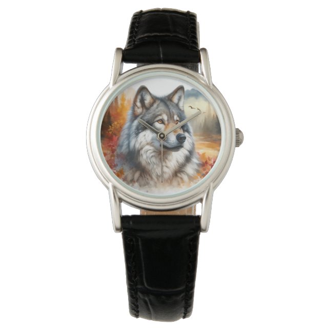 Wolf in herfstkleuren: de schoonheid van de Natuur Horloge (Voorkant)