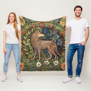 Wolf in het bos art nouveau fleece deken