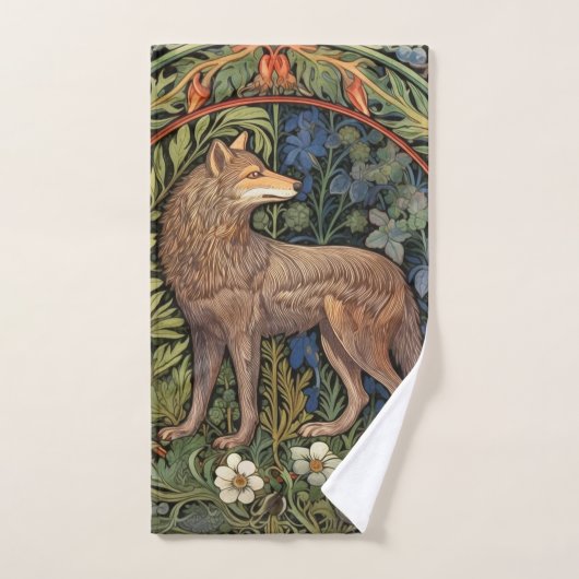 Wolf in het bos art nouveau handdoek (Handdoek)