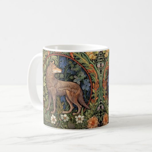 Wolf in het bos art nouveau koffiemok (Voorkant links)