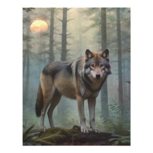 Wolf in het bos foto afdruk (Voorkant)
