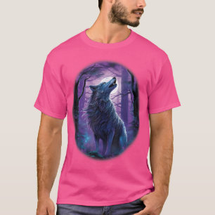 Wolf in het bos huilt bij de maan Fantasy Art T-shirt