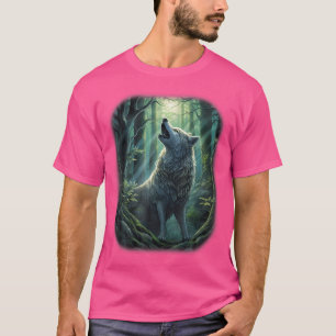 Wolf in het bos huilt bij de maan Fantasy Art T-shirt
