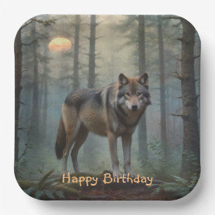 Wolf in het bos papieren bordje