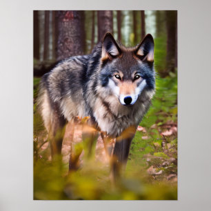 Wolf in het bos poster