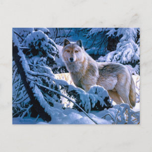 Wolf in het winterbosschilderij briefkaart
