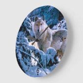 Wolf in het winterbosschilderij grote klok (Hoek)