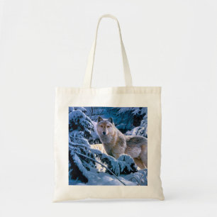Wolf in het winterbosschilderij tote bag