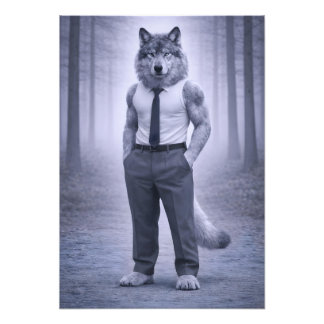 Wolf in minimale formele kleding – Stille bosport Foto Afdruk