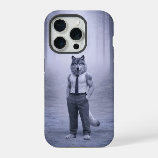 Wolf in minimale formele kleding – Stille bosport iPhone 15 Pro Hoesje