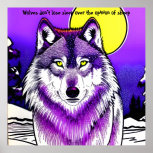 Wolf in moonlight. Aristoteles citaat. Bewerkbaar. Poster
