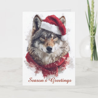 Wolf in Santa Hat Kerst Kaart