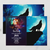 Wolf in silhouette die naar de volle maan kijkt kaart (Voorkant / Achterkant)