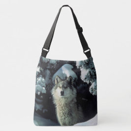 Wolf in sneeuw crossbody tas