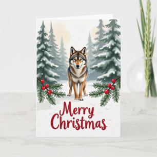 Wolf in Sneeuw Kerstkaart Bos Scene Kaart