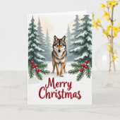 Wolf in Snow Merry Christmas Card Forest Scene Kaart (Gele Bloem)