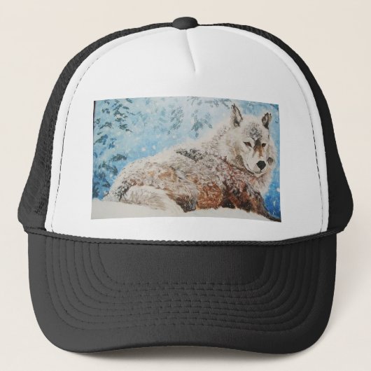 Wolf in Snow Trucker Pet (Voorkant)