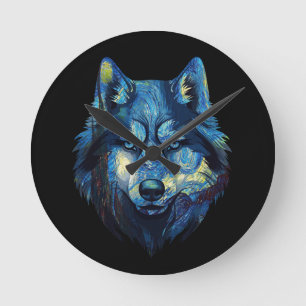 Wolf in sterrennacht abstracte dieren in het wild ronde klok